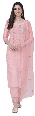 TRENDMALLS Women's Cotton Embroidery Kurta Pant Suit Set (TM.G103-LightPink-5XL)