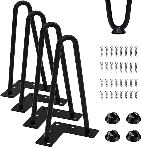 4X Hairpin Legs Haarnadel Tischbeine, DIY Doppelstab Möbelfüße für Schreibtisch Esstischbeine,Mit Bodenschoner und 32pcs Schrauben (30cm 2 Streben)