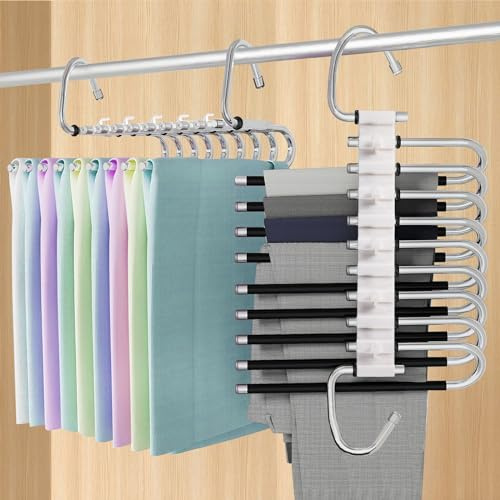 MQVXT Grucce Pantaloni Set da 2 pezzi,antiscivolo pieghevoli per pantaloni Porta Pantaloni per Armadio,Appendiabiti Salvaspazio per Pantaloni,Sciarpe,Jeans,Vestiti, Asciugamani