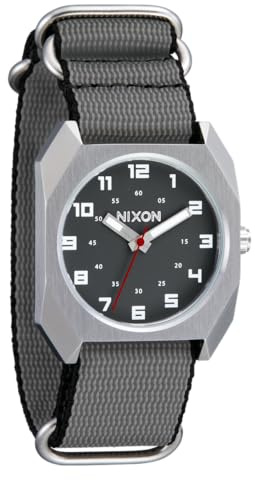NIXON Scout A1409-100m Water Resistant Men's Analog Field Watch (35 mm Face, 20 mm Nylon Band), Silver/Charcoal, 35mm, Scout Nato