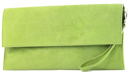 modamoda de - T151/M151 - Pochette in pelle scamosciata/pelle metallizzata, verde chiaro, s