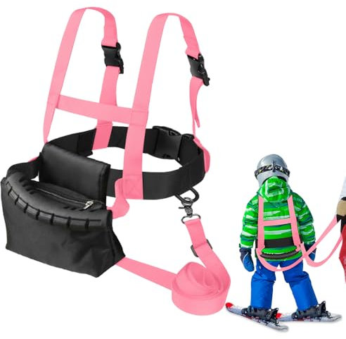 Riisoyu Ski und Snowboard Gurt für Kinder, Skating Trainingsgürtel Einstellbare Ski Gurt mit Abnehmbarer Leine und Tasche Kinder Skischultergurt für Skating Snowboarden Skifahren Radfahren Anfänger