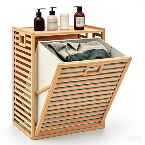 LIFEZEAL Cesto para la ropa sucia, 68L, cesta de bambú con bolsa de tela extraíble y plegable, ahorra espacio para baño, lavandería