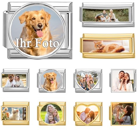 Menore Personalisiert Italian Charm Bracelet mit Name Logo Text Foto Gold Silber, 9mm Italian Charms, DIY Abnehmbar Edelstahl Module für Italienische Armbänder, Italian Style Charms für Damen