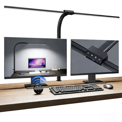 Tnight 25W Schreibtischlampe Klemmbar,2000lm 80 cm Moderne Doppelkopf Schreibtischlampen LED Dimmbar mit Fernbedienungen&USB-Ladeanschluss,10 Farb&10 Helligkeit,für Homeoffice, Bürolampe