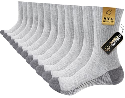 Cirorld Mens Sports Socks, Work Boot Socks for Men & Women, Comfy Cotton Crew Athletic Sock Outdoor Walking Hiking Running Cycling Multipack 6 Pairs, Grey 6-8