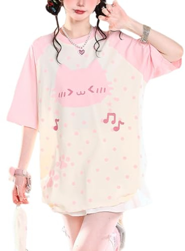 Cuteighteen sommartoppar för tonåringar Cutecore kläder dam japansk Kawaii katt grafiska t-shirts roliga överdimensionerade avslappnade t-shirts