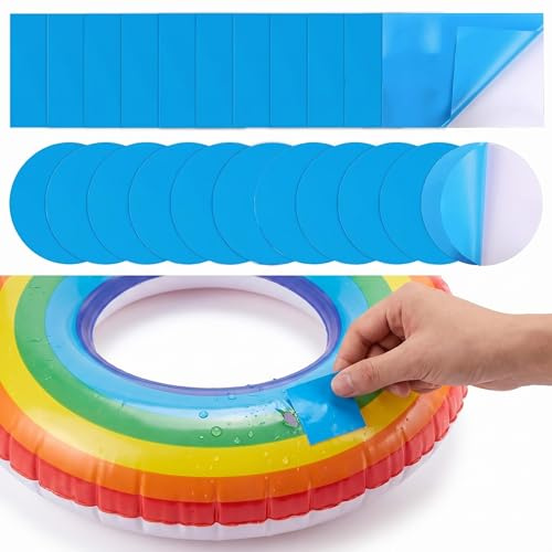 Fonyiunce 20 Pièces Patchs de Réparation Auto-Adhésifs en PVC, Kit Reparation Piscine Bleu, Kit Reparation Spa Gonflable, pour Ballons de Plage, Bateau/Piscines/Canoe Gonflable