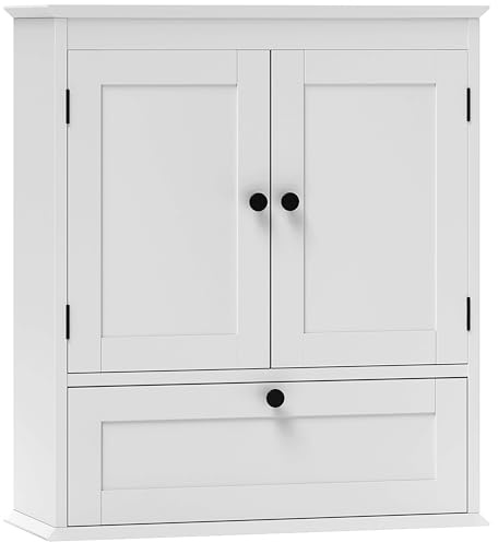 HOMCOM Bathroom Cabinet Wall Mounted, Bathroom Wall Cabinet with Adjustable Shelf and Recessed Doors, Over Toilet, 55 x 22 x 62 cm, White