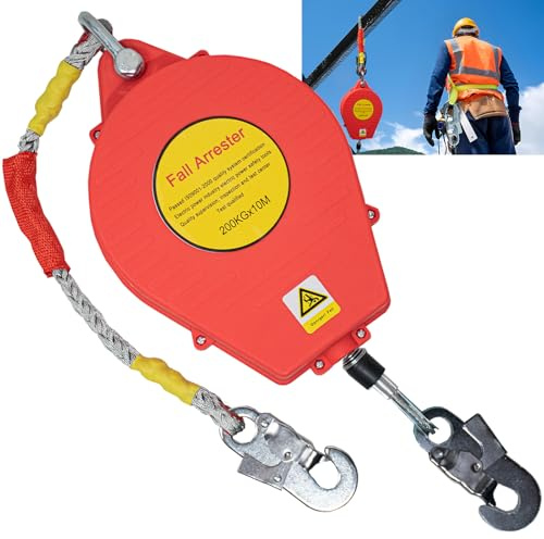 VFDZ Dispositivo Anticaida Retractil Homologado(Rojo - 1 Pieza,10m) | 200kg Linea de Vida Retractil, 10m Rojo Arnés Seguridad Anticaídas Retráctil Trabajo en Altura/ Tejados