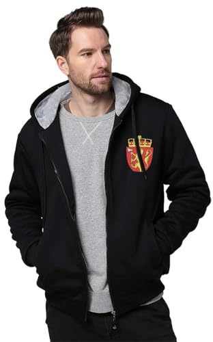 GOYMFKM Thickened Fleece Hoodie Jacket For Men - Autumn Winter Hoodies with Zipper, Norwegian Coat of Arms Flag Print, Long Sleeve Full Zip Up Cardigan Jackets Sweatshirts