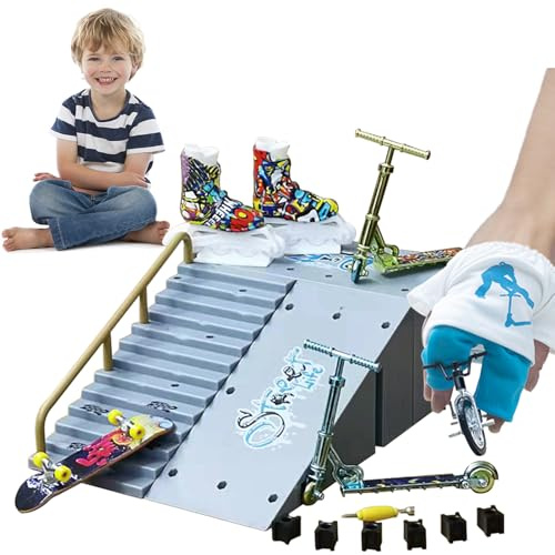 Fingerboard kit – 16 x 16 x 8,5 cm fingerskateboard rampset | Mini finger skateboard rampset, DIY Ultimate Park med 11 delar | Träning och födelsedagspresent för barn och tonåringar