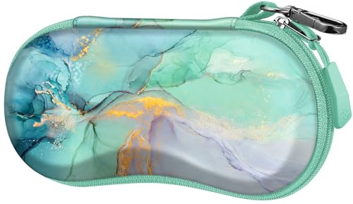 FINTIE Custodia per occhiali da sole, custodia rigida in EVA antiurto, custodia per occhiali sportiva con moschettone in metallo, custodia da viaggio con cerniera, Z-smeraldo Marmo, One Size