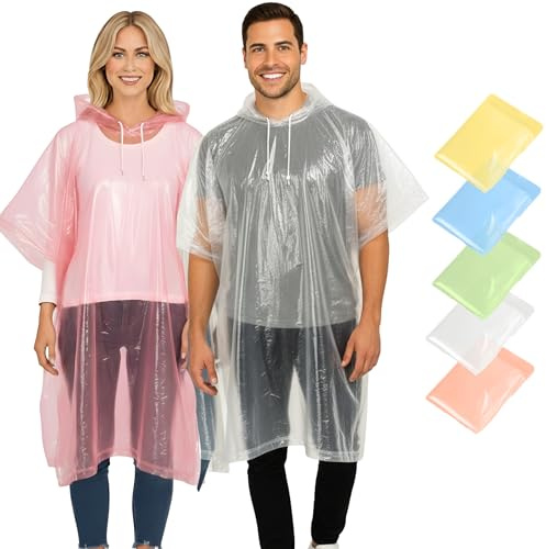 REDSTAR Coloured Disposable Rain Ponchos for Adults - Assorted Disposable Rain Poncho Adult Waterproof Pac a Mac Women and Men - Emergency Lightweight Pac a Mac for Travel and Festival Accessories