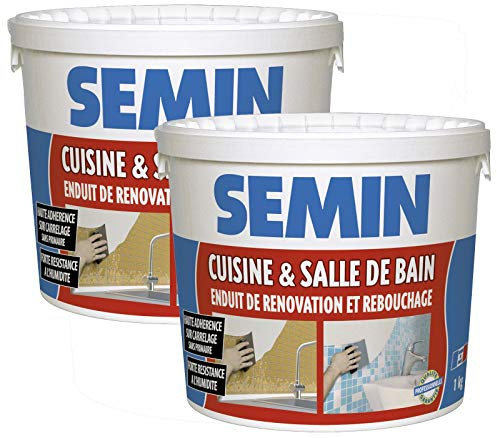 EMIN Enduit de Rebouchage & Rénovation Cuisine et Salle de Bain 1kg – Enduit Prêt à l’Emploi, Haute Adhérence sur Carrelage sans Primaire, Résistant à l’Humidité, Murs Intérieurs - Lot de 2