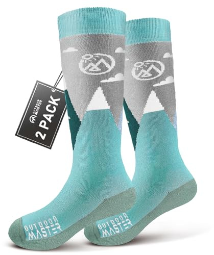 OutdoorMaster Merino Wool Ski Socks for Kids, Unisex Boys, Thermal Winter Warm Snowboarding Socks for Cold Weather