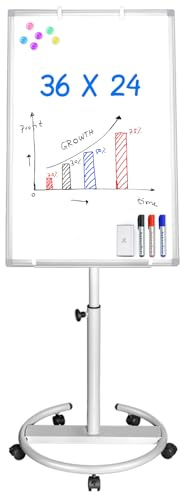 Mobile Whiteboard – 36 x 24 inches Portable Magnetic Dry Erase Board, 3' x 2' Stand Easel White Board Dry Erase Easel Standing Board with Flipchart Hooks