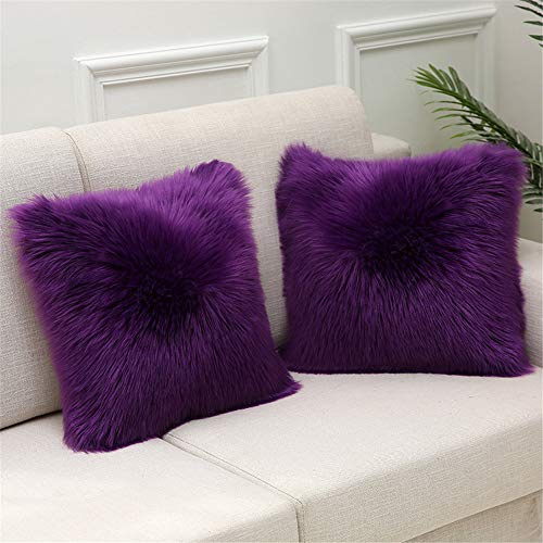 Martin Kench 2PCS Kissenbezug Kunstfell Reißverschluss Kissenhülle Kissenbezüge Fellkissen Sofakissen Fell Bezüge Kissen Hülle Sofa Deko Hüllen (Violett,50 * 50cm)