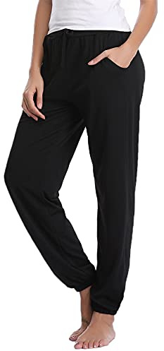 Nieery Pyjamasbyxor för kvinnor, ren bomullsbyxor med fickor, loungebyxor, lösa plusstorlek, träningsbyxor för sömn, yoga, löpning, jogging, S-XXL