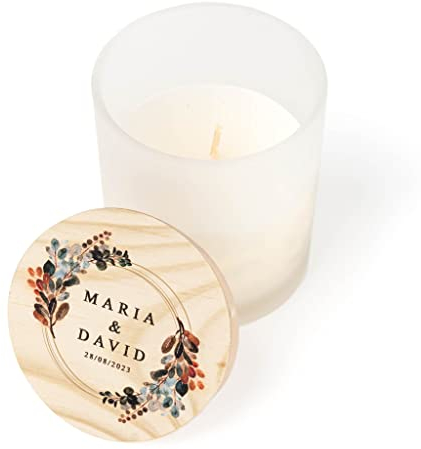 Wanapix | Candela Personalizzata |Vetro e legno di Bambù | Fragranza alla Vaniglia | Ideale per Matrimoni | Festa della Mamma |100% Personalizzato