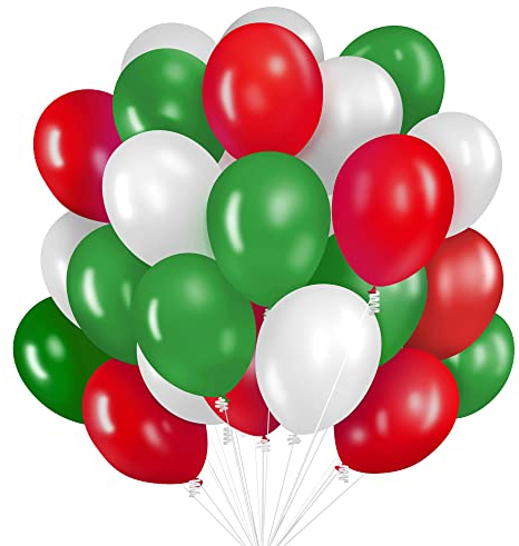 Weihnachten Luftballons Weihnachten Deko 60 Stück Rot Grün und Weiß ballons Weihnachten dekorieren Latexballon 10 Zoll für Christmas Deko Weihnachtsdekoration Supplies Neujahrsdekoration