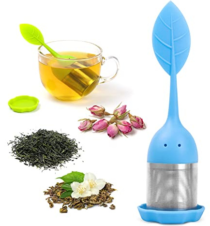 Infusori in silicone per tè sfuso, filtro a rete fine per tè sfuso o tè alle erbe (blu, 1 set)