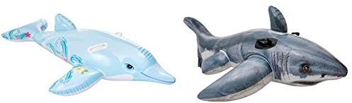 Intex 58535NP 58001 Delphin, blau, 1.75m x66cm / 69x26 & Great White Shark Ride-On - Aufblasbarer Reittier - 173 x 107 cm