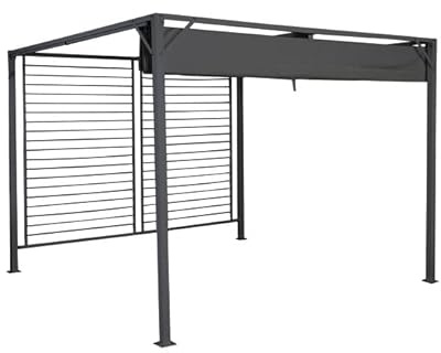 DRW Pergola con toldo de Poliester 300gsm y celosia Gris abatible 90X70X110 cm