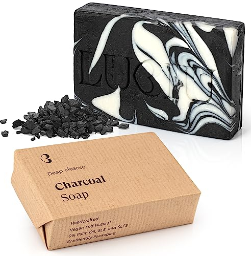 lubiu Schwarze Seife Stück - 100g Aktivkohle Seife ohne Palmöl - Naturseife als Duschseife Männer und Frauen - Auch handseife fest - Black Soap Bar