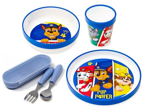 Stor Vajilla Infantil Paw Patrol Antideslizante 5 Piezas – Plato, Cuenco, Vaso y Cubiertos con Estuche – Juego de Vajilla Reutilizable y Libre de BPA – A partir de 4 Años