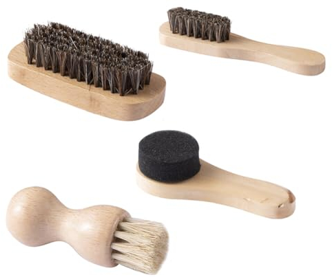 Lot de 4 Brosses à Chaussures, Grande Brosse à Lustrer en CRIN de Cheval Brosse à Cirage en Poils Brosse à Chaussures en Bois Haute Brillance Brosses de Nettoyage pour Polir Vos Chaussures