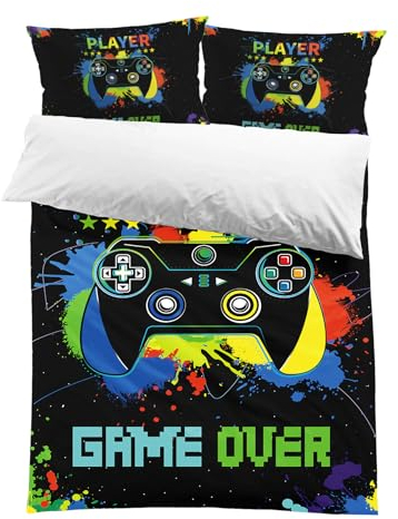 MUSOLEI Gaming Duvet Covers Set Boys Double Bedding Sets Gamer for Kids/Children/Teens Double Quilt Cover Matching Quit Cover 200X200cm+ 2 Pillowcase 50X75cm Soft Microfiber