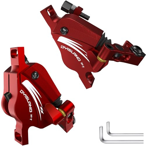 DYISLAND XT-7 Etriers de Freins à disques hydrauliques, étriers de Freins Avant et arrière à tirage par câble pour VTT/vélo de Montagne/vélo de Route/vélos électriques. (Freins-Rouges)