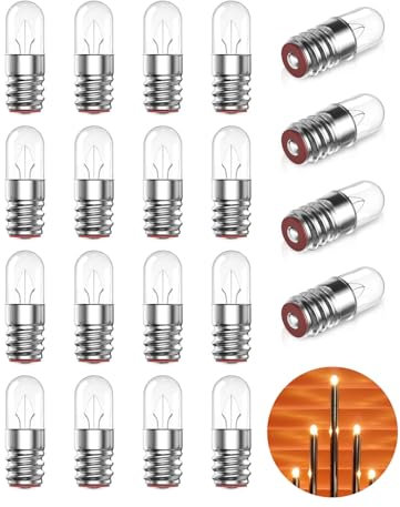 Luxvista E5 1W 12V, E5/E5.5 Lampade Ricambio Dimmerabile 12V Lampadine in miniatura per Luci delle Fate di Natale, Arco di Candela, Ghirlande Luci, Portacandele, Archi Girevoli(20 pezzi