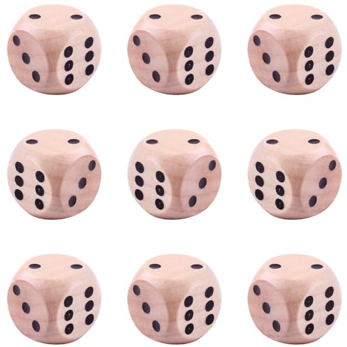 9 Stück Würfel, Würfel Groß, 30mm Natur Holz Spielwürfel, Würfelspiel Würfel Holz mit Runden Ecken Kartenspiel Partyspiele Verwendbar für Basteln, Heimwerken, Mathematik, Brettspiele