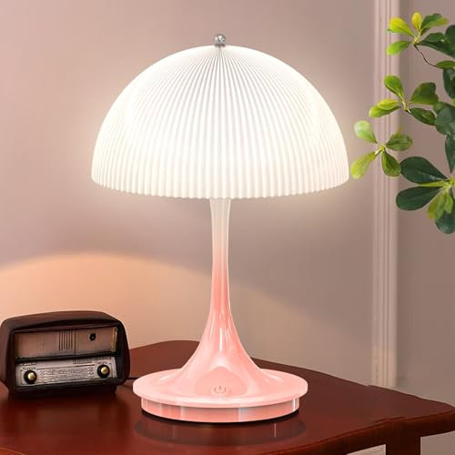 Onherm Tischlampe Kabellos, Touch-Steuerung tischleuchte dimmbar 3 Farbmodi, Wiederaufladbar Knospenform nachtlampe für im Freien, Restaurant, Schlafzimmer, Party, Camping, Kaffeehaus, Rosa