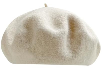 Chapeau avec Voile Filet Béret Français Chapeau Hiver pour Artiste et Peintre Couleur Unie Femme Béret Basque Femme Béret Français Uni Laine Décontractée Robe Femme Chaud, beige, M