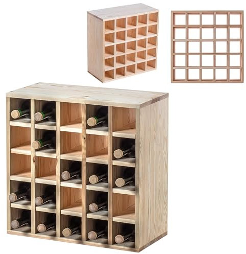 KADAX Scaffale per vino in legno, 52 x 25,5 x 52 cm, grande portabottiglie per molte bottiglie di vino, rustico, scaffale salvaspazio per bottiglie, robusto armadietto per vino, made in EU