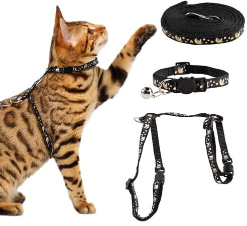 Oförstörbar kattväst Con Rivestimento ribbor, katt utbrottssäker bröstbälte svärt, kattsele justerbar, kattsele med koppel för kattungar valp, lätt kattsele
