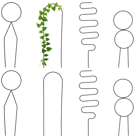 Relaxdays Supporto per Piante Rampicanti in Vaso, Set 8 Tralicci per Rose, Forma Geometrica, Sostegni in Metallo, Nero, Acciaio