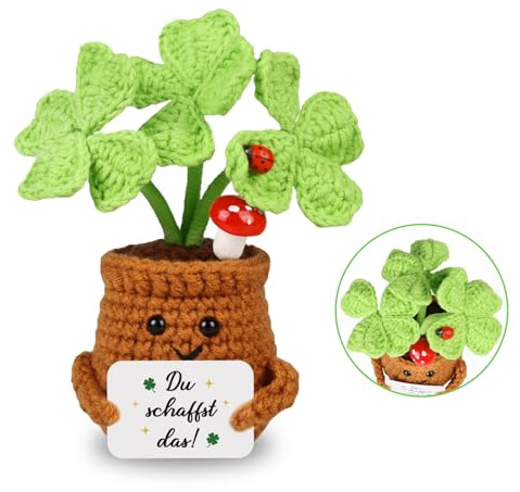 WenmthG Kleiner Glücksbringer Gestrickte Vierblättriges Kleeblatt Ermutigende Geschenke, Dankeschön Geschenke Positive Kartoffel Deutsch Ersatz