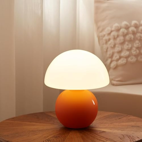 Dawnwake Mushroom Lamp Table Lamp for Bedroom, Desk Bedside Small Lamps for Living Room Night Stands, Mushroom Decor Cute Mini Modern Mid Century Lamps(Orange)
