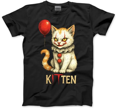 HotScamp Funny Cat Halloween T-Shirt - IT Kitten Clown Halloween Horror Movie Spooky Costume - S Black