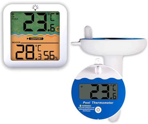 Swimming Pool Thermometer Floating, Hot Tub Thermometer with Indoor Monitor | Digital Wireless Floating Pool Thermometer IP68 Waterproof Water Thermometer for Swimming Pools Hot Tubs Spas Bath