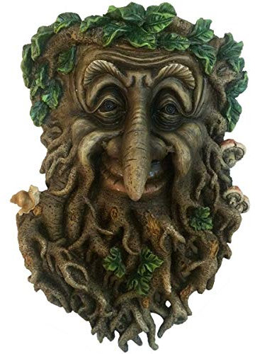Grande plaque murale de jardin motif visage Treant. Plaque murale de jardin décorative avec un motif d'homme feuillu. 24 cm.