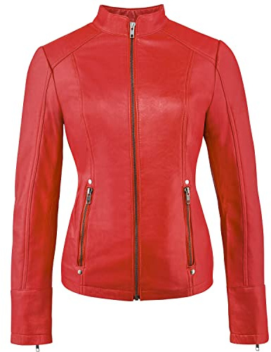 URBAN 5884 Veste en Cuir RT01 Femme, Veste en Peau d'Agneau de Style Motard, Bien Ajustée et Douce au Toucher