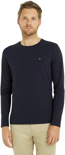 Tommy Hilfiger Maglietta Maniche Lunghe Uomo Stretch Slim Fit Cotone, Blu (Desert Sky), L