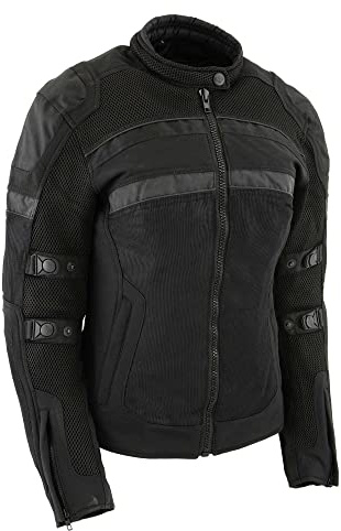 Milwaukee Leather MPL2775 Black Armored Textile Motorcycle Jacket for Women - All Season Jacket w/Removable Liner - X-Small