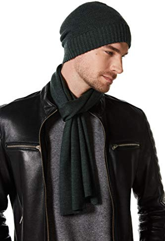 EURKEA 100% Merino Wool Winter Soft and Cozy Scarf for Men, Dark Green