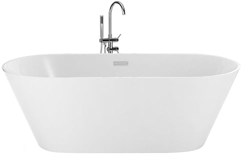 Baignoire Moderne Acrylique 160 x 80 cm Autoportante Forme Ovale Système de Trop-Plein Blanche Havana